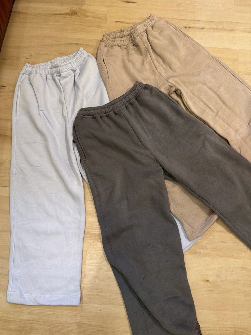 Sweatpants Bundle (Light Blue, Sage, Dark Grey) (Category: Activewear) located in Manila. Submitted by _____car0usell (Listing ID 1467950105, Image 1). Description: fits s-m never used bought for 1k - 3 pcs.