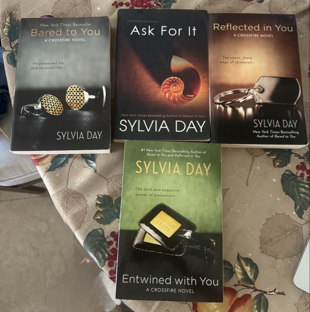 Sylvia Day Crossfire Novels Set and Ask For It (Category: Storybooks) located in Paranaque City. Submitted by jiggybautista (Listing ID 1467903010, Image 2). Description: - Author: Sylvia Day - Books included: Bared to You, Reflected in You, Entwined with You, and Ask For It - Format: Paperback - Condition: Great reads, clear text, and clean pages - Bundle deal: Selling all 4 books together.