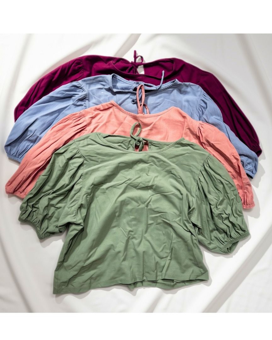 [TAKE ALL] Linen Puff Sleeves Top (Category: Blouses) located in Marikina City. Submitted by visionfinds (Listing ID 1468025502, Image 1). Description: Take all! All good condi, only needs ironing. Best Fits S-M .