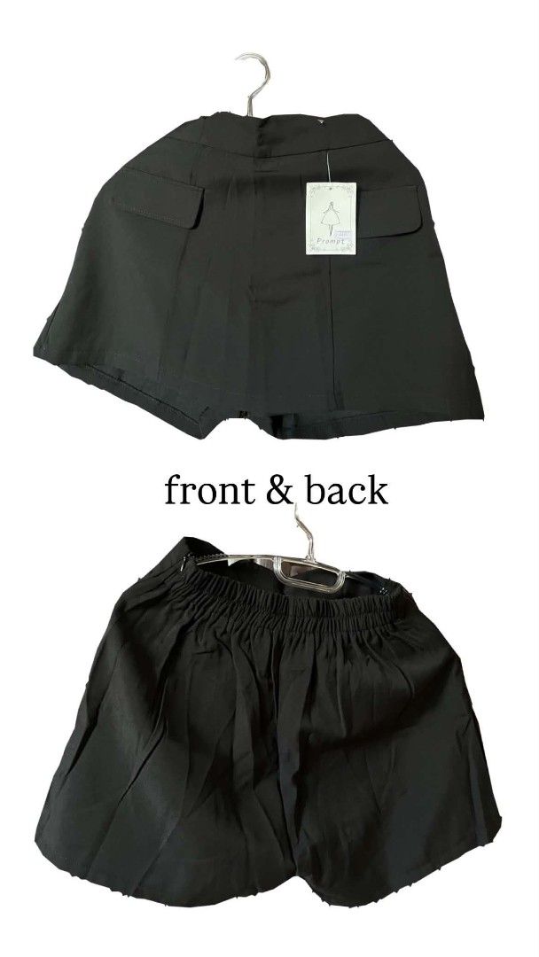 Talent / Prompt Skort (Category: Skirts) located in Marikina City. Submitted by savemyclosetph (Listing ID 1467945799, Image 3). Description: Set of three skorts in white, light blue, and black. Made in Thailand by Talent and Prompt. Free size with elastic waistband on the back. Front flap design with decorative buttons and pocket flaps. Pleated front look. Material is lightweight and smooth. Unworn condition with original tags attached. Size: Sm