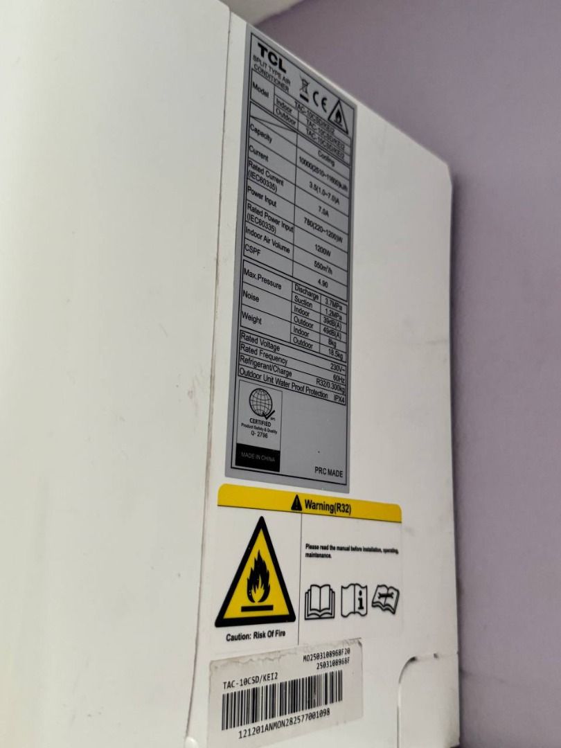 TCL Split Type Air Conditioner TAC-10CSD/KEI2 (Category: Air Conditioning and Heating) located in Binan City. Submitted by francisgavin21 (Listing ID 1467927452, Image 2). Description: TCL 1.0HP AI Full DC Inverter Split-Type Air Conditioner | Preloved Selling Price: ₱17,000 (Negotiable) Original Price: ₱29,000 Condition: Good working condition Purchased: 2025 Used for: 1 year and 3 months Product Details: • Brand: TCL • Model: TAC-10CSD/KEI2 • 1