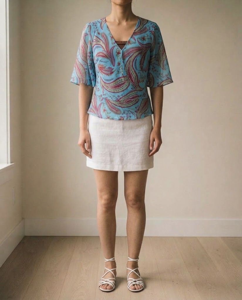 TEAL BLUE PAISLEY CHIFFON BLOUSE (Category: Blouses) located in Marikina City. Submitted by minimalistmanila (Listing ID 1467870692, Image 1). Description: Teal blue paisley chiffon blouse. Can be used as a swimsuit cover up too. Medium. Order now! .