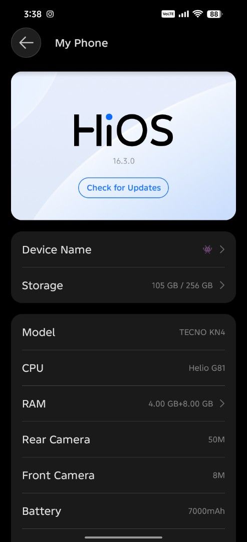 Tecno Spark 50 4g (Category: Android Others) located in Manila. Submitted by elvinjohn.m (Listing ID 1468056466, Image 1). Description: Original NTC approved ✨ Quick Specs ✔️ 6.78" HD+ IPS Display ✔️ 120Hz Refresh Rate ✔️ MediaTek Helio G81 Processor ✔️ 4GB RAM + Extended RAM ✔️ 128GB / 256GB Storage ✔️ 50MP AI Rear Camera ✔️ 8MP Selfie Camera with Flash ✔️ 7,000mAh Battery ✔️ 18W Fast Charging (USB Type-C) ✔️ Side Fingerprint Scanner ✔️ NFC Read