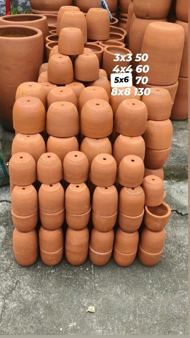 Terracotta Cylinder Pots Multiple Sizes Available (Category: Pots & Planters) located in Quezon City. Submitted by summer_sky00 (Listing ID 1468054704, Image 1). Description: small claypots .
