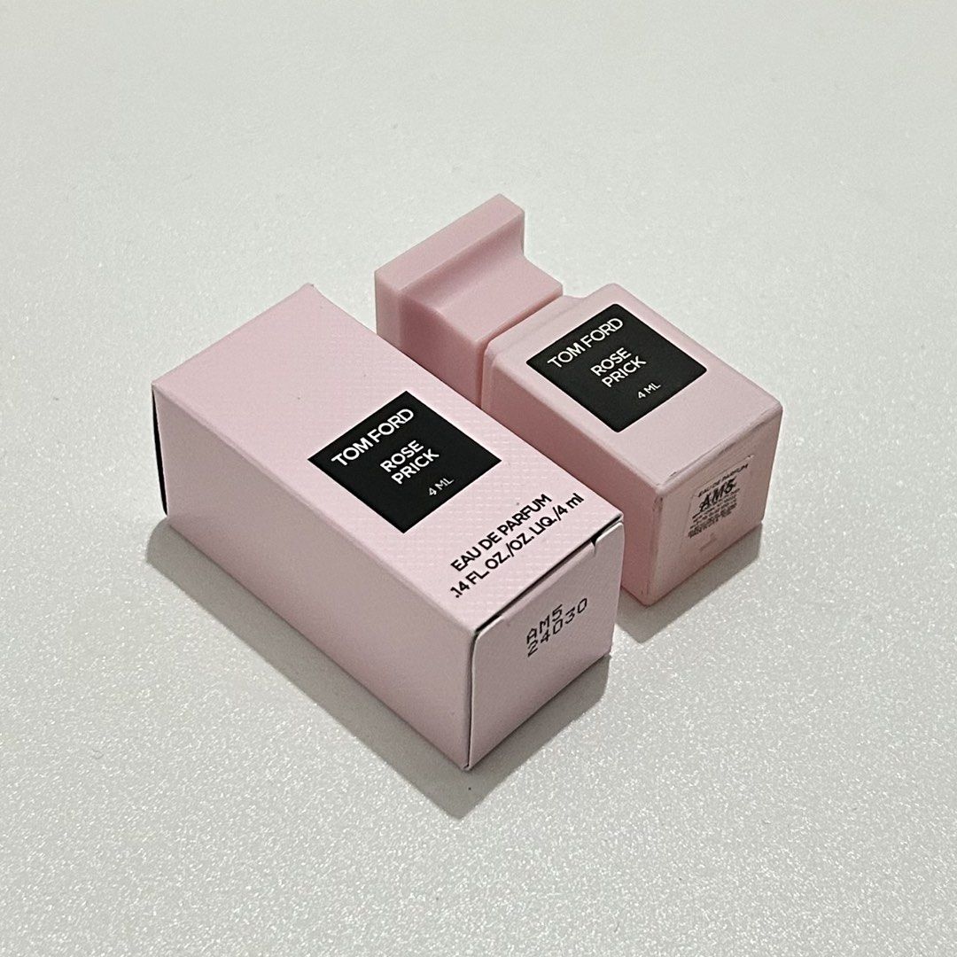 Tom Ford Rose Prick Eau De Parfum 4ml Mini Perfume (Category: Fragrance & Deodorants) located in Caloocan City. Submitted by krystalcreep (Listing ID 1468004327, Image 1). Description: - Authentic Tom Ford Rose Prick mini fragrance - Size: 4ml bottle with matching pink box - Condition: Brand new, unused (box opened for photos only) - Travel-friendly splash/spray format - Ideal way to test the scent before buying the full-size bottle.