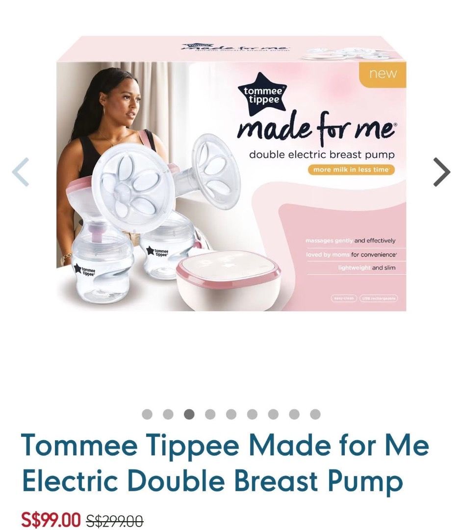 Tommee Tippee Made for Me Electric Double Breast Pump (Category: Breastfeeding & Bottle Feeding) located in Bulacan. Submitted by sgprelovedstuffs (Listing ID 1467895189, Image 3). Description: - Tommee Tippee Made for Me electric double breast pump set - Portable and rechargeable unit for pumping on-the-go - Includes two 150ml Closer to Nature baby feeding bottles with slow flow teats - Comes with convenient milk storage lids - Complete with USB