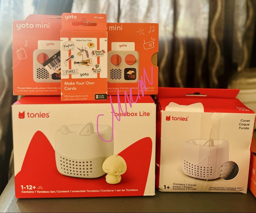 Toniebox lite & Yoto Mini Player (Category: Infant Playtime) located in Davao. Submitted by minime_dvo (Listing ID 1467908731, Image 1). Description: Yoto Mini player ₱7800 Last one available onhand! Toniebox lite ₱8,500 Last one available onhand. Toniebox lite lilac sleeves ₱2,000.