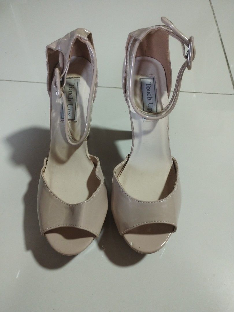 Touch Ups Nude Open Toe Heels (~5 in) (Category: Heels) located in Bacoor. Submitted by lia.ho (Listing ID 1467913357, Image 2). Description: Touch Ups nude patent open toe with platform sole and high block heel (around 5 inches) - Double ankle straps with buckles - Size US 8 (~25 cm) - Some minor but not that fisible flaws (scratches, etc.) rfs: decluttering, not that used price negotiable:).