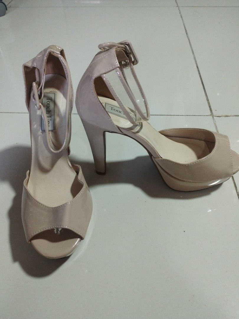 Touch Ups Nude Open Toe Heels (~5 in) (Category: Heels) located in Bacoor. Submitted by lia.ho (Listing ID 1467913357, Image 1). Description: Touch Ups nude patent open toe with platform sole and high block heel (around 5 inches) - Double ankle straps with buckles - Size US 8 (~25 cm) - Some minor but not that fisible flaws (scratches, etc.) rfs: decluttering, not that used price negotiable:).