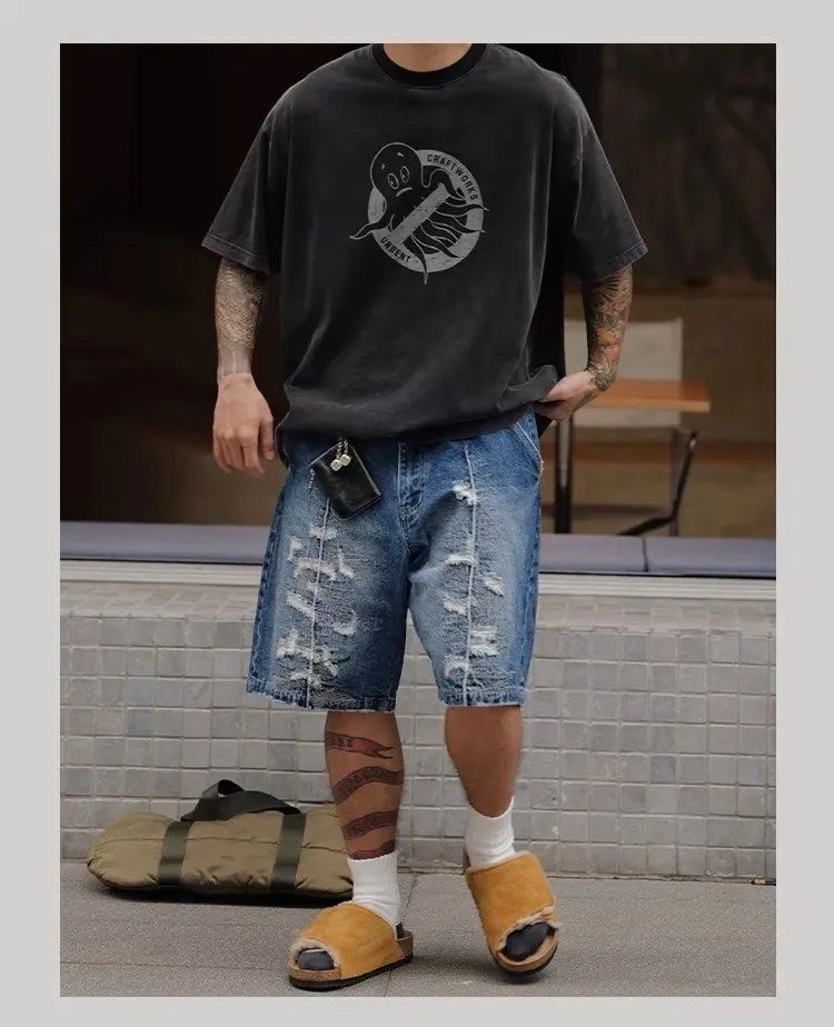 UNBENT Handmade Distressed Denim Shorts (Category: Shorts) located in General Mariano Alvarez. Submitted by 4117_thriftnthrive (Listing ID 1467988902, Image 2). Description: In excellent condition No flaws Measurements Waistline: 32-34 Length: 22” Leg hole: 12” .