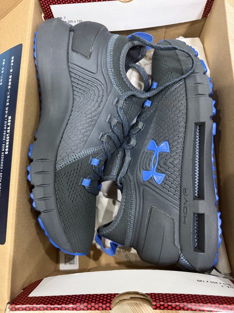 Under Armour HOVR Phantom Running Shoes (Category: Sneakers) located in Tabuk. Submitted by farawayluxe (Listing ID 1468043912, Image 2). Description: - Brand: Under Armour - Model: HOVR Phantom - Color: Black and Blue - Size: Men’s 7.5 or Women’s 8.5 - Upper: Breathable knit material with responsive cushioning - Outsole: Textured rubber for solid grip on runs and gym sessions - Condition: Complete with original box packaging - Ideal for: Running