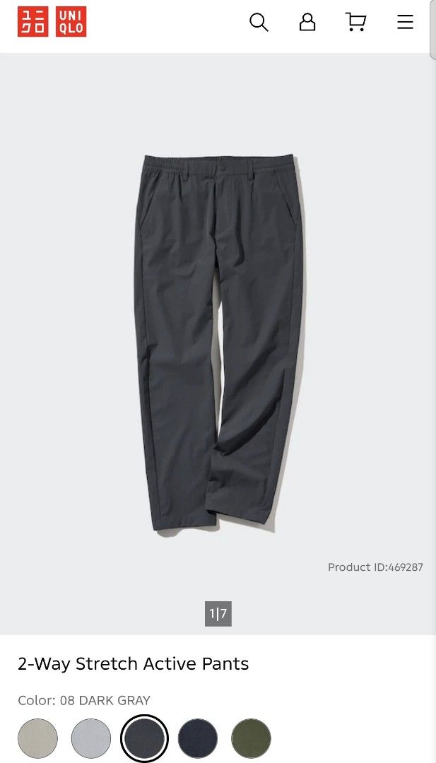 📍Uniqlo 2-Way Stretch Active Pants (Category: Trousers) located in Antipolo. Submitted by simplehans (Listing ID 1467983359, Image 1). Description: ‎📍Uniqlo 2-Way Stretch Active Pants ‎Size Large (Dark Gray) ‎Waist- 34 to 38 ‎Length- 40.5 ‎Leg Open- 7.3 ‎Excellent Condition As New ‎DIRECT MESSAGE IF INTERESTED.