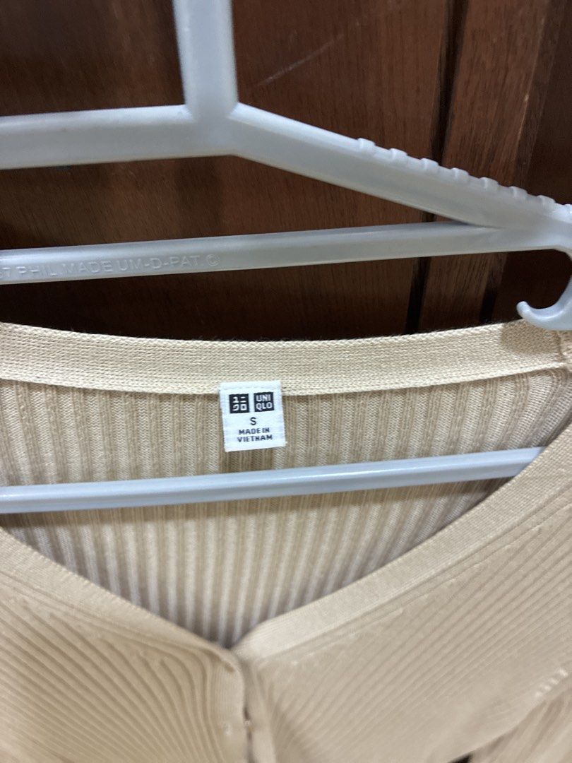 Uniqlo Ribbed Cardigan Size S (Category: Coats, Jackets and Outerwear) located in Manila. Submitted by shopmyclothesguys (Listing ID 1467923754, Image 1). Description: - Brand: Uniqlo - Size: Small - Color: Beige - Style: V-neck, button-front cardigan - Material: Textured ribbed knit - Origin: Made in Vietnam - Condition/Use: Great layering piece for any outfit.