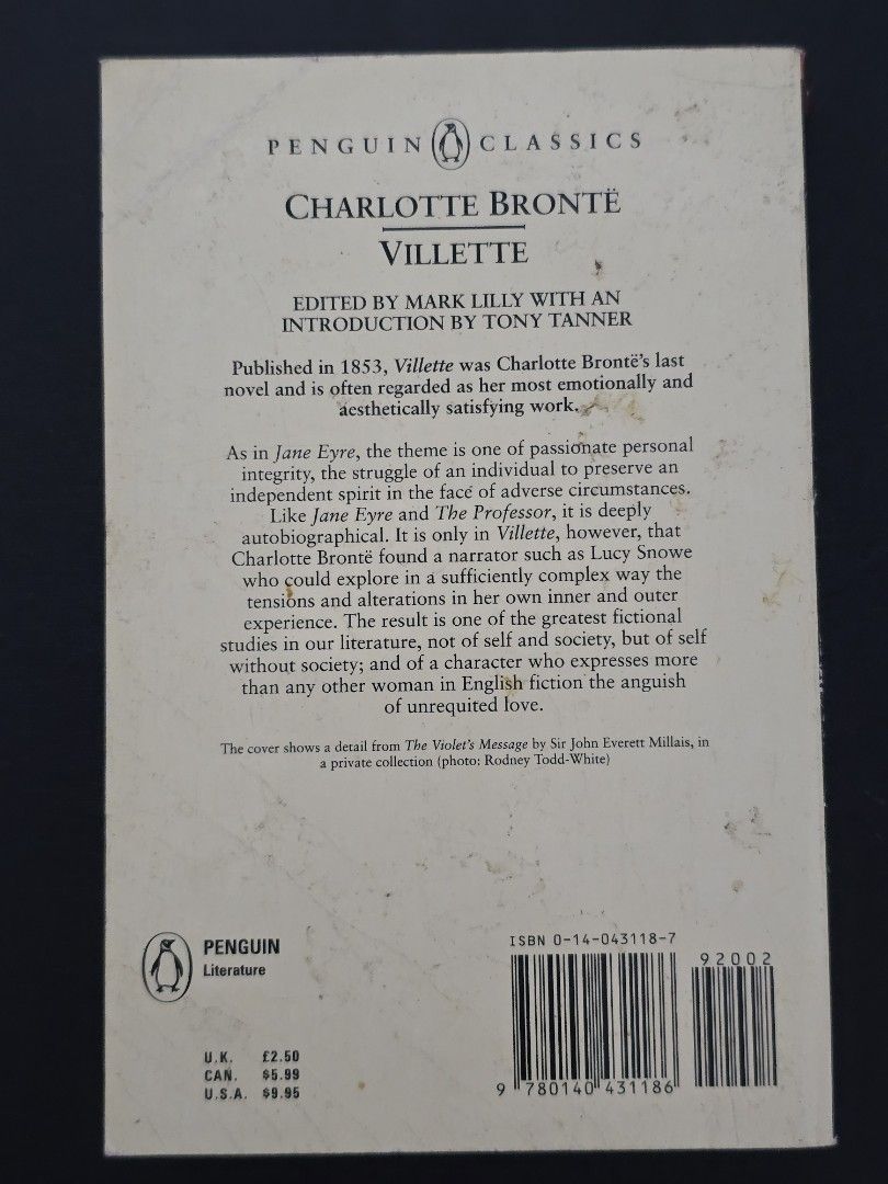 Villette by Charlotte Brontë (Check Pics for Condition) (Category: Storybooks) located in Dasmarinas. Submitted by curatedreadsbykat (Listing ID 1467845052, Image 3). Description: ✨ Secondhand ✨ This is a preloved copy so kindly manage your expectations. May have flaws like dents, tanning, foxing, writings, etc. ✨ Kindly swipe left on the picture section of the listing to see the condition of the book..