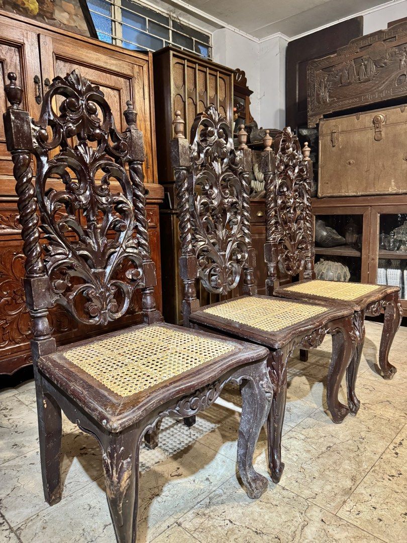 Vintage 3pcs Narra Nuguid Dining Chairs (Category: Vintage Collectibles) located in Manila. Submitted by sinaunang_gamit (Listing ID 1467980019, Image 3). Description: Vintage 3pcs Narra Nuguid Dining Chairs Height: 47 inches Length: 20 inches Width: 17 inches ₱10k for 3pcs.