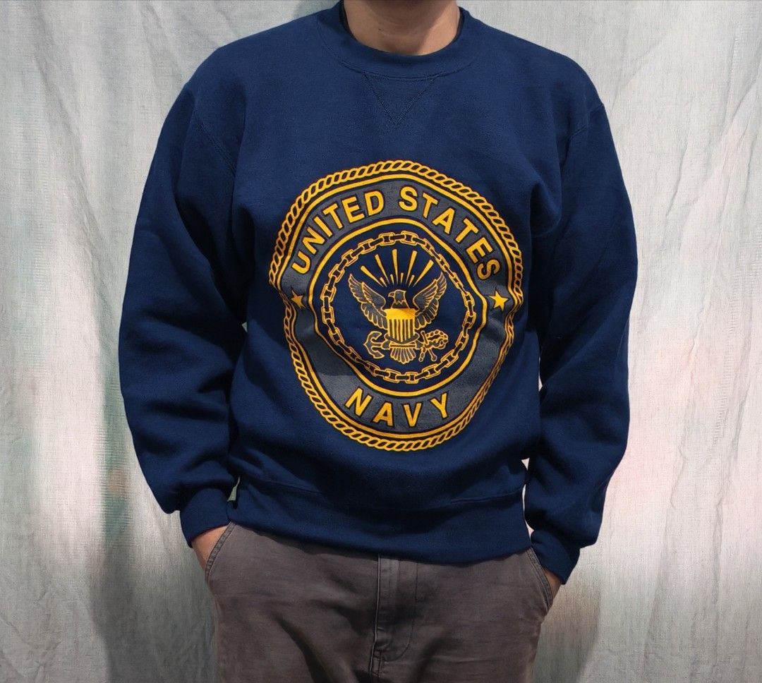 vintage USN crewneck sweatshirt (Category: Coats, Jackets and Outerwear) located in Baguio. Submitted by used_clothing2600 (Listing ID 1468004422, Image 1). Description: Vintage US navy crewneck sweatshirt made in usa size small verygood condition pit to pit 19.5 length 25.5 shoulders 19.5 sleeve length 22.5 P 800.