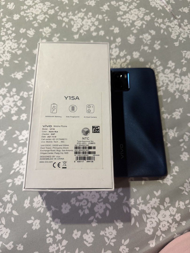 Vivo Y15A (Category: Vivo) located in Muntinlupa City. Submitted by avampaya (Listing ID 1467970067, Image 3). Description: - Brand/Model: Vivo Y15A - Color: Mystic Blue - Storage: 4GB RAM / 64GB ROM - Battery: 5000mAh - Inclusions: Original box and charging cable - Seldom used, got this from Globe a few years ago for the purpose of being a spare phone but really not an Android person😅.
