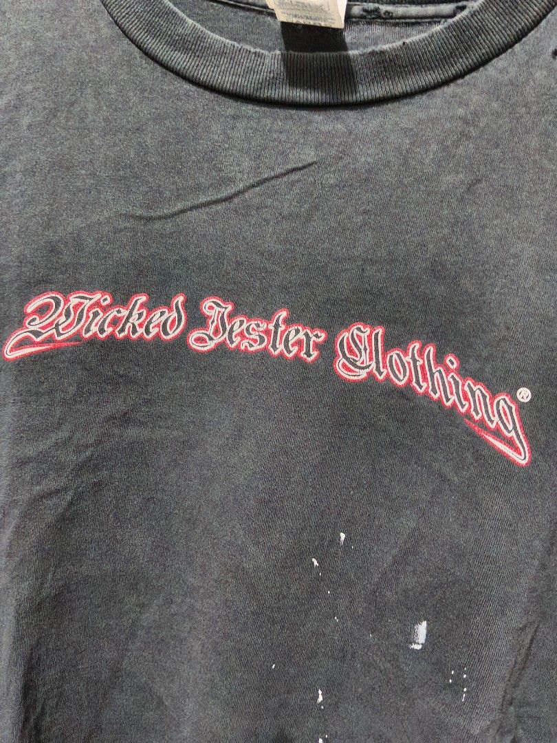 Vntg Wicked Jester Dated 2004 (Category: Tshirts & Polo Shirts ) located in Taguig. Submitted by thriftedminds (Listing ID 1468056608, Image 3). Description: Item: Vintage 2004 Wicked Jester🔥 ‎Size: XLarge (Delta Pro Weight) ‎Width: 23.5 ‎Length: 29 ‎Condition: Good ‎Issue: Paint stain, Tattered, Pinhole, Good Fade DM to purchase 📩.