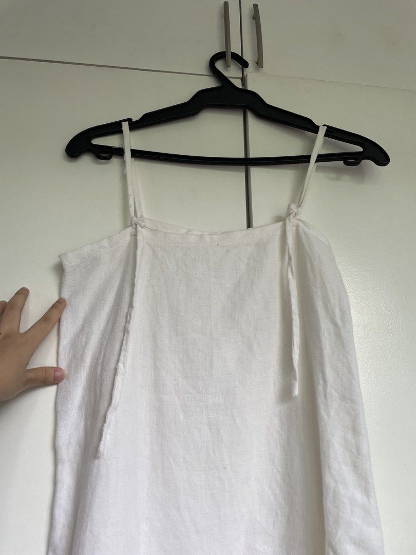 White linen mini dress (Category: Dresses) located in Binan City. Submitted by moniqueknacks (Listing ID 1467963566, Image 3). Description: Custom by WearKahel. Last photo is for length reference, model is 5'1" .