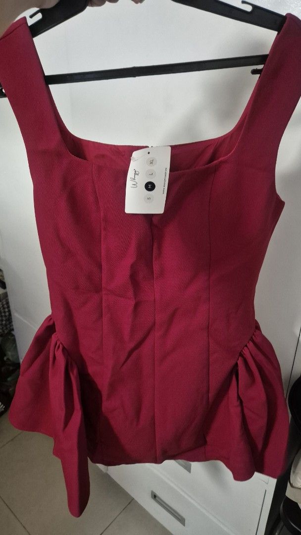Whoopy Red Square Neck Mini Dress Size M (Category: Dresses) located in Manila. Submitted by abianne (Listing ID 1467977072, Image 3). Description: - Brand: Whoopy - Size: M (tag attached) - Condition: Brand new, never worn (I am large already 😆) - Design: Thick straps, square neckline, fitted bodice, and a flared midi-length skirt - Occasion: Perfect for parties and nights out.