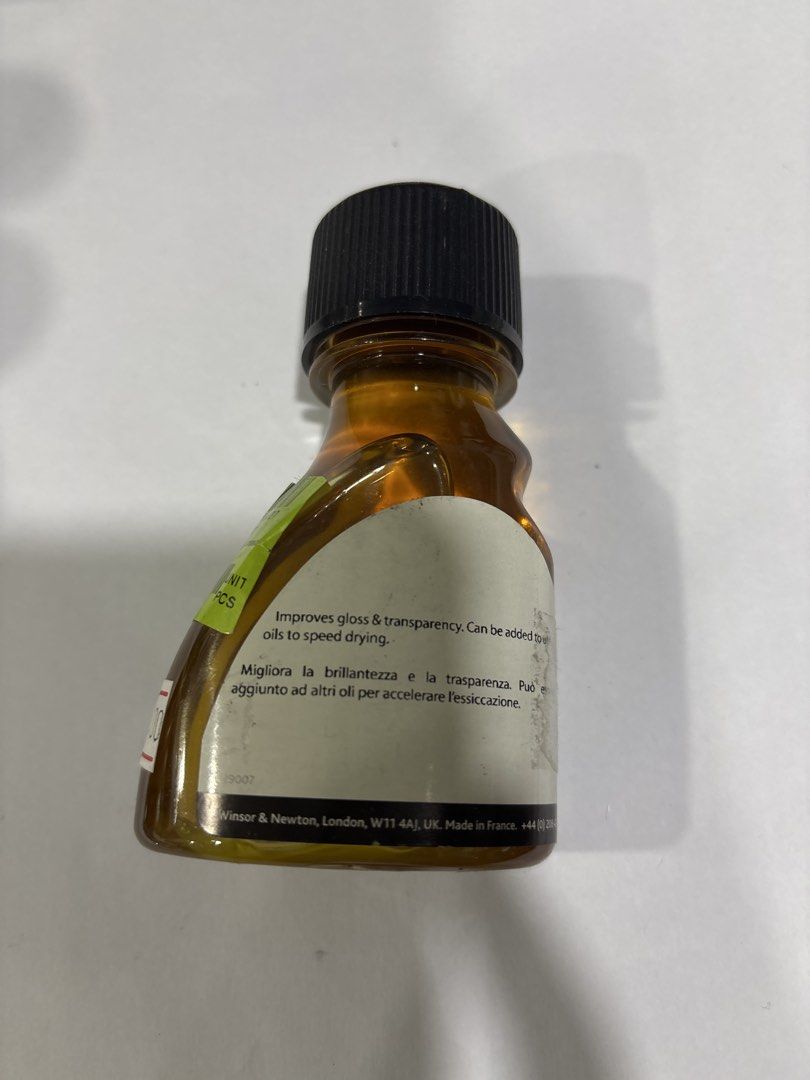 Winsor & Newton Drying Linseed Oil 75ml (Category: Art & Prints) located in Mandaluyong City. Submitted by clothescarousel (Listing ID 1467976103, Image 2). Description: - Product: Winsor & Newton Drying Linseed Oil - Size: 75ml bottle - Condition: Brand new, unopened with original store price tag attached - Origin: Made in France (London W11 4AJ address on label) - Benefits: Very fast-drying formula; improves paint flow, gloss, and transparency 