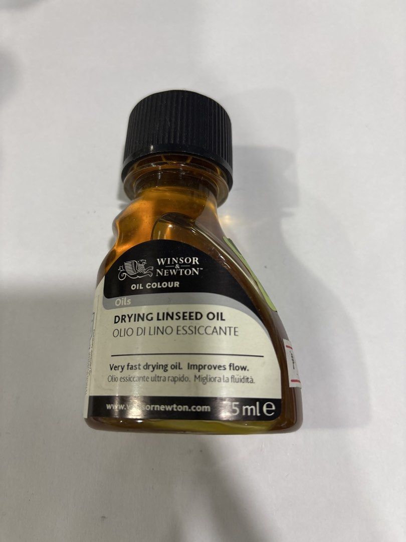 Winsor & Newton Drying Linseed Oil 75ml (Category: Art & Prints) located in Mandaluyong City. Submitted by clothescarousel (Listing ID 1467976103, Image 1). Description: - Product: Winsor & Newton Drying Linseed Oil - Size: 75ml bottle - Condition: Brand new, unopened with original store price tag attached - Origin: Made in France (London W11 4AJ address on label) - Benefits: Very fast-drying formula; improves paint flow, gloss, and transparency 