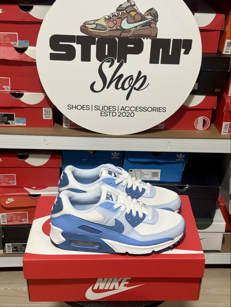WMNS AIR MAX 90 'WHITE UNIVERSITY BLUE' (Category: Sneakers) located in Makati City. Submitted by ilovestopnshop20 (Listing ID 1467949460, Image 1). Description: I N S T O C K🚨 WMNS AIR MAX 90 'WHITE UNIVERSITY BLUE' Size Available: 7 US Women ✅NOW: ₱3,695 ❌SRP: ₱7,595 ON HAND & READY TO SHIP! 📍LOCATION: BRGY KARUHATAN, VALENZUELA CITY MOP • GCASH, BDO, BPI MOD • Lalamove, J&T Express, JRS, LBC COD or COP ALL ITEMS ARE BRANDNEW AND LEGIT💯✔️ *P