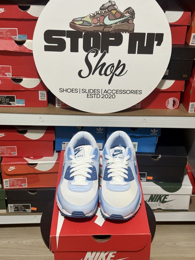 WMNS AIR MAX 90 'WHITE UNIVERSITY BLUE' (Category: Sneakers) located in Makati City. Submitted by ilovestopnshop20 (Listing ID 1467949460, Image 2). Description: I N S T O C K🚨 WMNS AIR MAX 90 'WHITE UNIVERSITY BLUE' Size Available: 7 US Women ✅NOW: ₱3,695 ❌SRP: ₱7,595 ON HAND & READY TO SHIP! 📍LOCATION: BRGY KARUHATAN, VALENZUELA CITY MOP • GCASH, BDO, BPI MOD • Lalamove, J&T Express, JRS, LBC COD or COP ALL ITEMS ARE BRANDNEW AND LEGIT💯✔️ *P