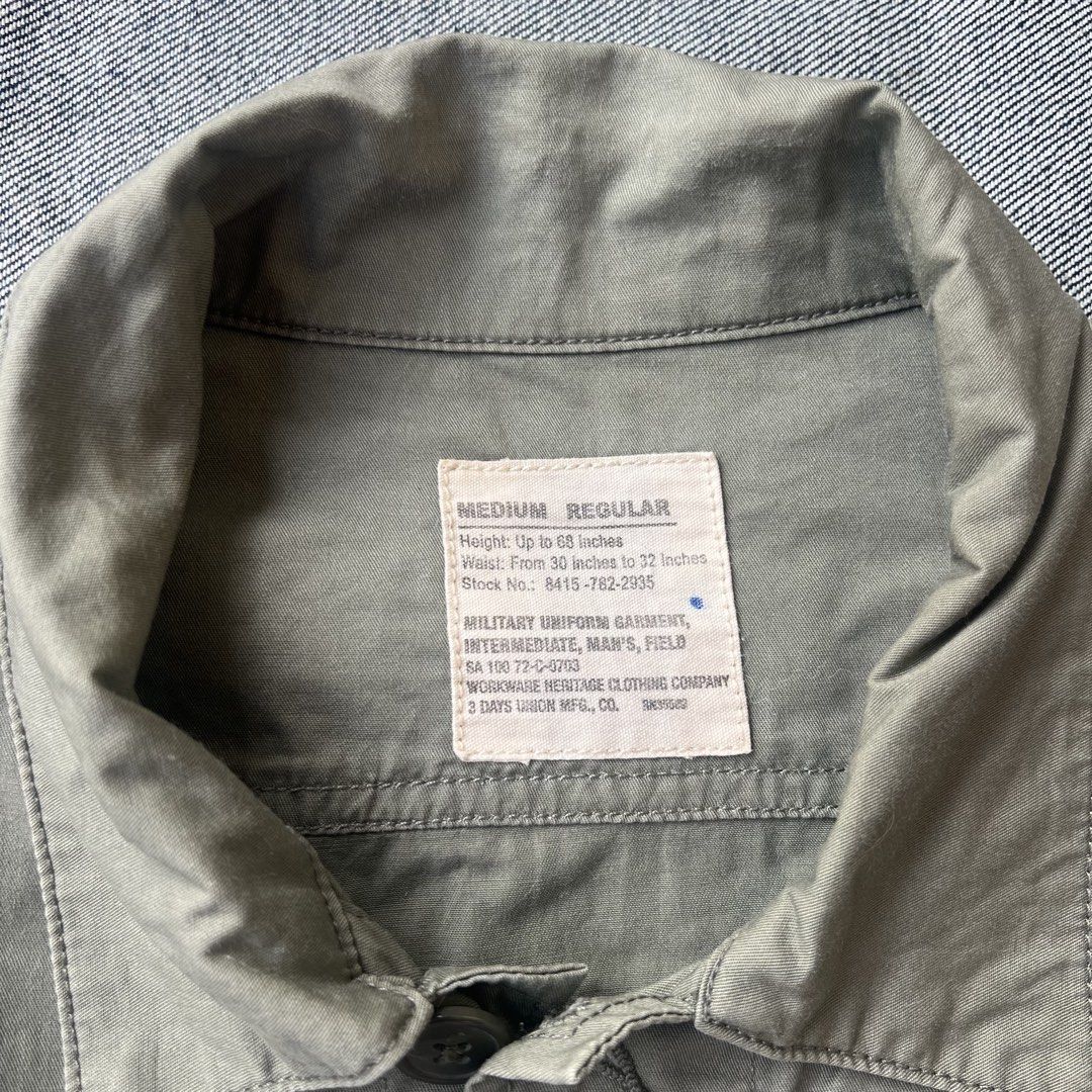 Workware 1st Pattern Jungle Fatigue Jacket (Category: Coats, Jackets and Outerwear) located in Manila. Submitted by minsanseller_madalasbuyer (Listing ID 1467869073, Image 3). Description: Chest - 20” Length - 26.75” Shoulder - 16” Sleeve - 23” - Fabric feels more like a shirt, lightweight, perfect for 🇵🇭 weather. - No issue. ₱ 1,500.