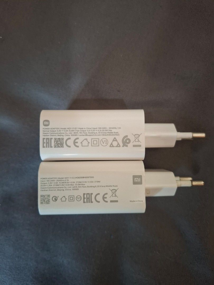 Xiaomi 45 Watt Charger (Category: Chargers) located in Dagupan City. Submitted by sneakydoggo (Listing ID 1467917951, Image 2). Description: New Xiaomi 45 Watt Charger. Free Xiaomi 33 Watt charger (used)..