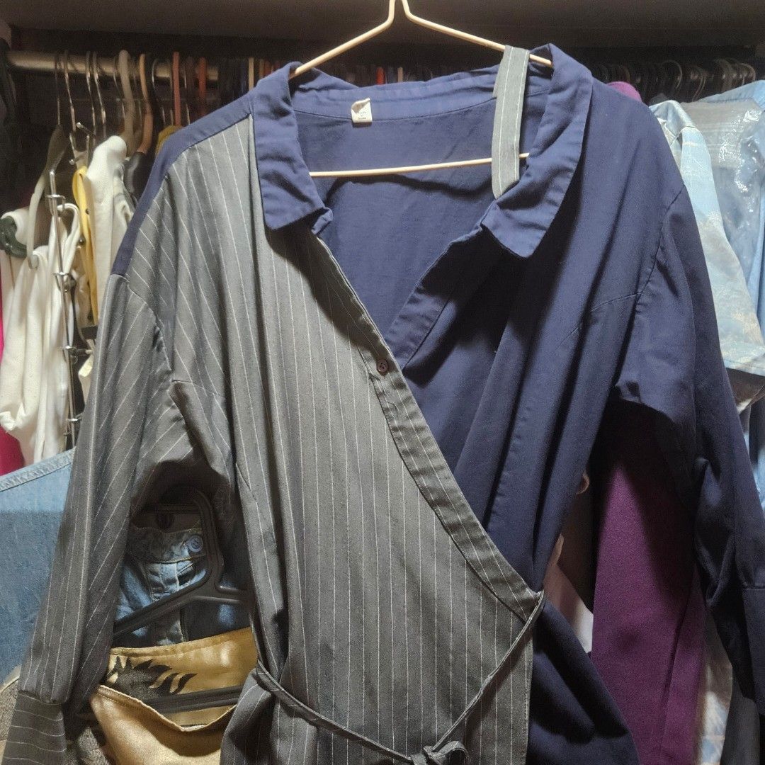 XL Blue Blouses (Category: Blouses) located in Manila. Submitted by smartluxeph (Listing ID 1467936750, Image 3). Description: 💙 PRE-LOVED FASHION FINDS! 💙 Barely used • Fits up to XL ✨ 🖤 1. Korean Asymmetrical Wrap Top – ₱350 Navy blue and gray pinstripe color-block design, collared neckline, long sleeves and adjustable waist tie. Unique, chic and stylish! 💙💚 2. Beechers Brook Printed Dress – ₱400 Tagged XL/16. Gorgeous blue, teal and black