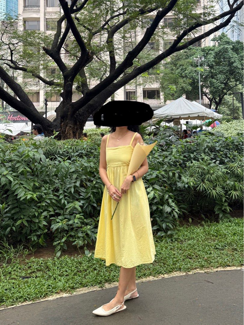 Yellow Midi Dress (Category: Dresses) located in Manila. Submitted by biancadeclutters (Listing ID 1467982240, Image 1). Description: used once for reference 5'2 33-inch bust 29-inch waist.