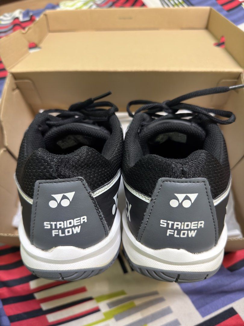 Yonex Strider Flow Badminton Shoes (Category: Sneakers) located in Los Banos. Submitted by bancolitaalfred (Listing ID 1468027504, Image 2). Description: - Brand: Yonex Strider Flow - Color: Black and Grey - Condition: Used few times, like new - Packaging: Original box included - Key Tech: Power Cushion technology for maximum comfort - Outsole: Non-marking rubber outsole - Design: Round Sole for smooth footwork - Meet-ups and shipping available a