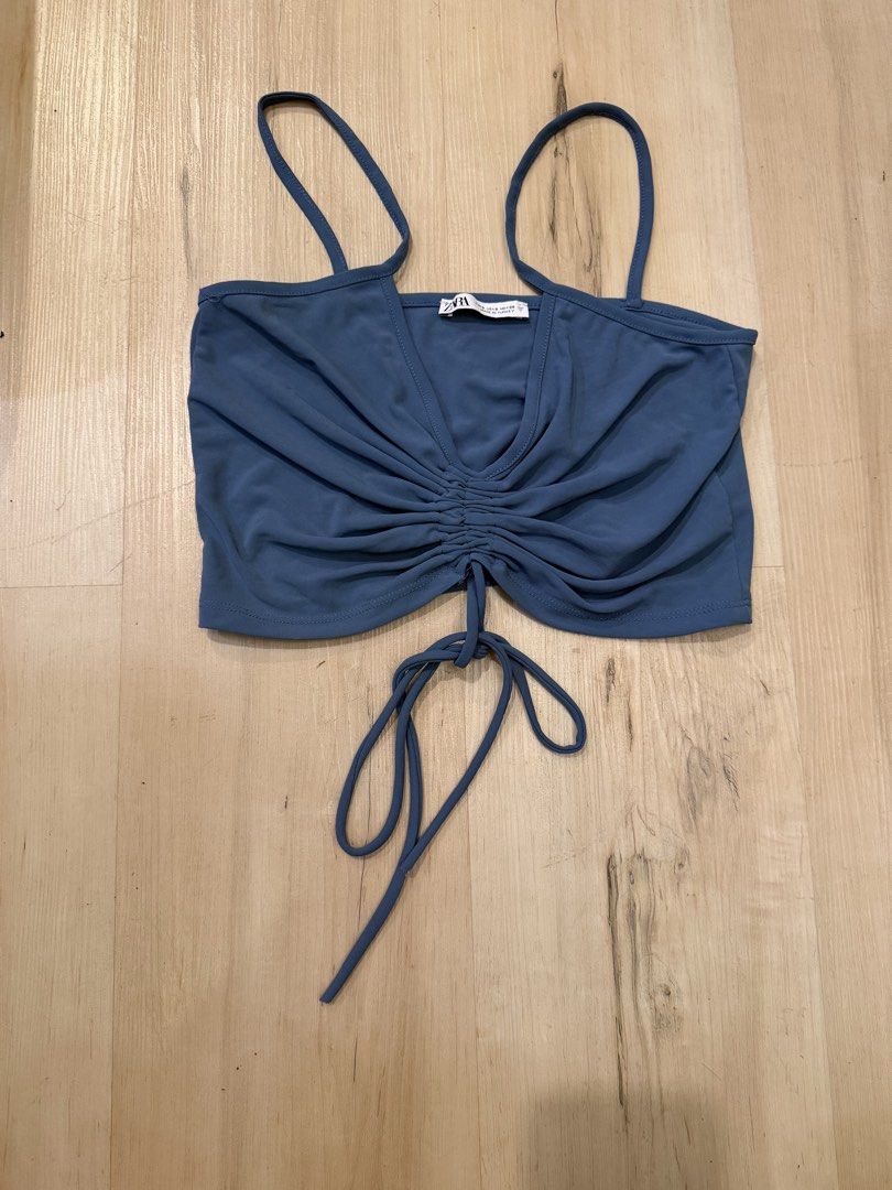 Zara Blue Ruched Front Crop Top (Category: Sleeveless) located in Manila. Submitted by _____car0usell (Listing ID 1467999273, Image 3). Description: .