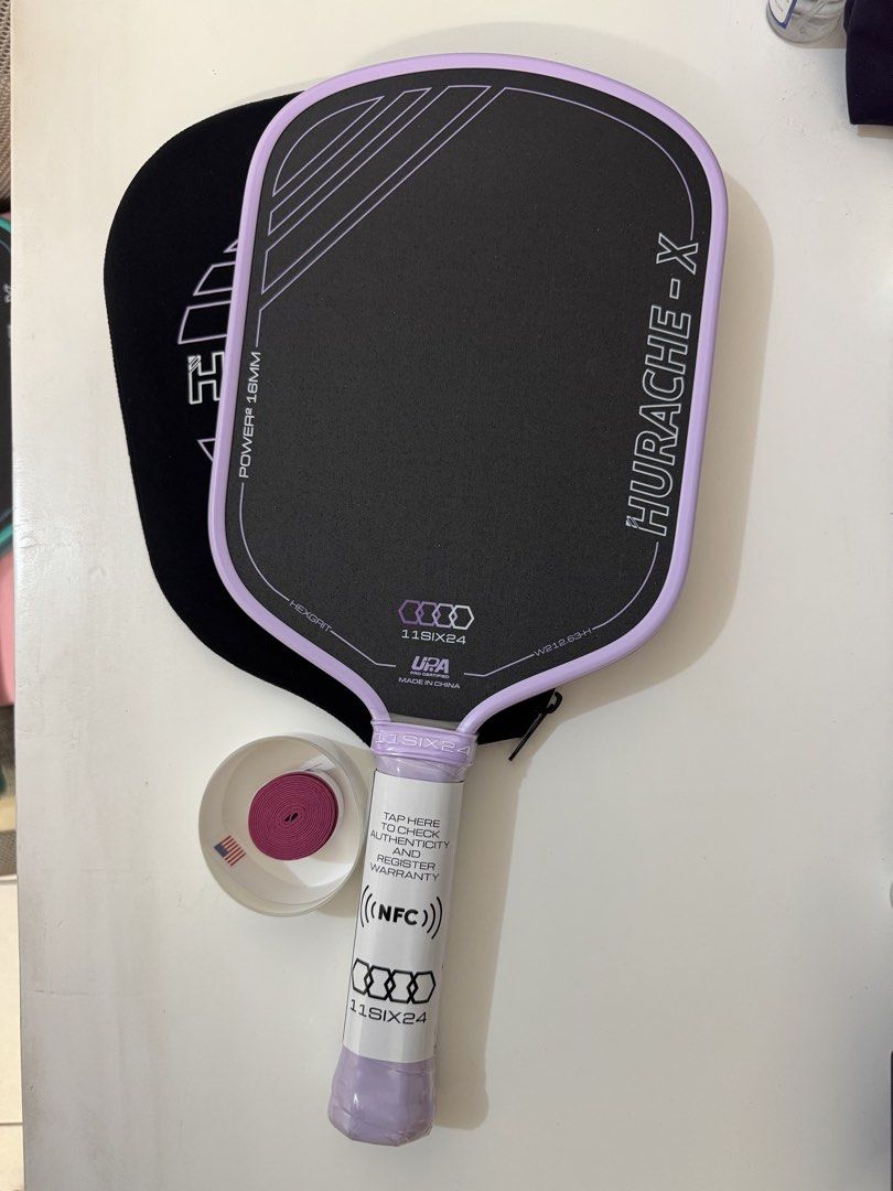 11SIX24 Hurache-X Power 2 (Category: Racket and Ball Sports) located in Quezon City. Submitted by wilburpig (Listing ID 1468147819, Image 1). Description: - Brand: 11SIX24 Hurache-X - Teal and Purple - Condition: Brand new, handle still wrapped in protective plastic with NFC authenticity tag attached - Performance: Power2 16mm core and Hexgrit surface for superior spin and control - Extras: Includes extra grip tape and edge tape - Mode of transac