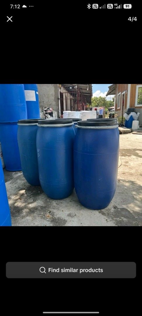 170L Blue Plastic Drum with Clamp Lid (Category: Industrial Equipment) located in Quezon City. Submitted by romex_digital (Listing ID 1468282679, Image 3). Description: For order and details click here 🙏 https://da.gd/TjUtWX https://da.gd/TjUtWX - Capacity: 170 Liters - Color: Blue - Material: Food-grade HDPE (Safe for various storage needs) - Style: Open top with secure clamp lid - Dimensions: 94 cm height, 58 cm top width, 56 cm bottom width -