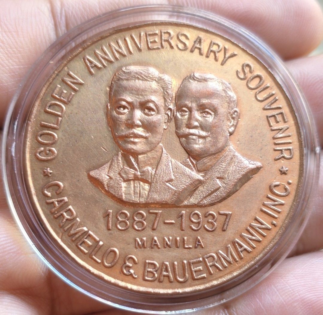 1937 Carmelo & buermann philippine medal (Category: Currency) located in Taguig. Submitted by ezekiel103 (Listing ID 1468098412, Image 1). Description: 1 medal only - Rare 1887-1937 Carmelo & Bauermann golden anniversary souvenir medal - Engraved with "Pablo T. Carreon" for 12 years of service - Excellent piece of Philippine printing history and vintage memorabilia 8,500 nalang.
