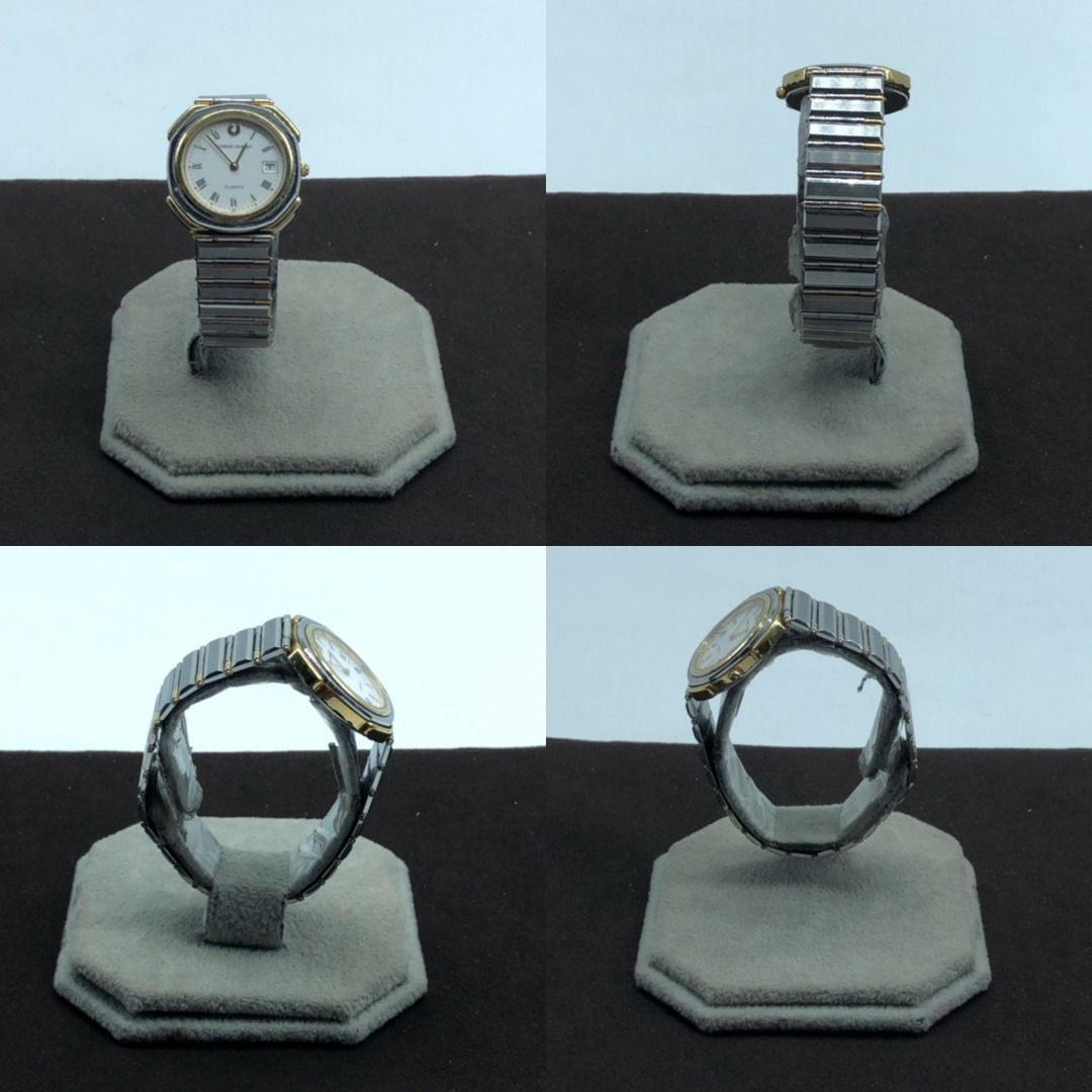 267010059 CHARLES JOURDAN WATCH NOT WORKING (Category: Luxury Watches) located in Taguig. Submitted by ecoring.ph (Listing ID 1468082448, Image 2). Description: ◆CONDITION: B- ◆DESCRIPTIONS: (Other defects/info:) The bezel, caseback, end piece, crown, links, and clasp of the watch are scratched, tarnished, dirty, and stained, have dents, and show signs of use. The links of the watch are bent. MOVEMENT: * QUARTZ MECHANISM: * NOT WORKING OR NO BATT