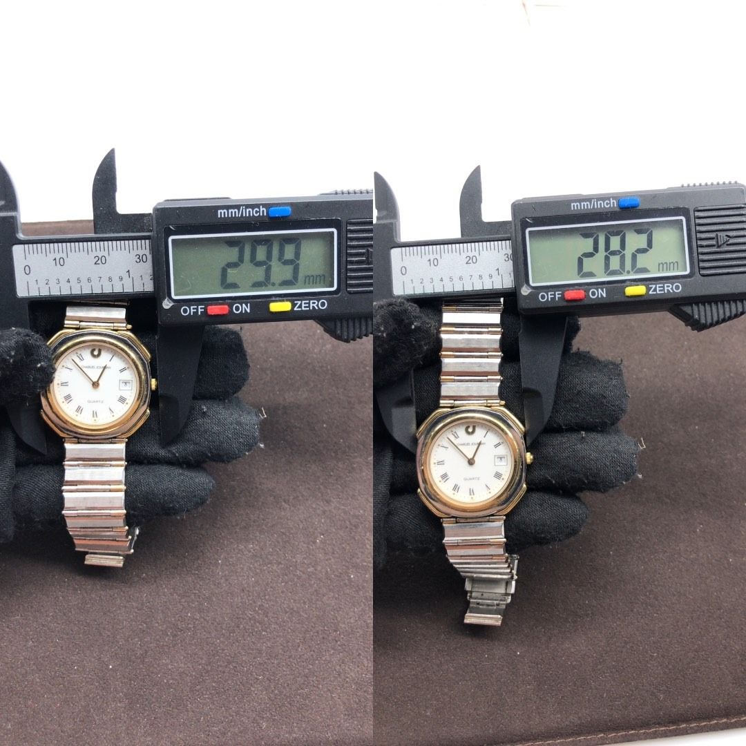 267010059 CHARLES JOURDAN WATCH NOT WORKING (Category: Luxury Watches) located in Taguig. Submitted by ecoring.ph (Listing ID 1468082448, Image 3). Description: ◆CONDITION: B- ◆DESCRIPTIONS: (Other defects/info:) The bezel, caseback, end piece, crown, links, and clasp of the watch are scratched, tarnished, dirty, and stained, have dents, and show signs of use. The links of the watch are bent. MOVEMENT: * QUARTZ MECHANISM: * NOT WORKING OR NO BATT