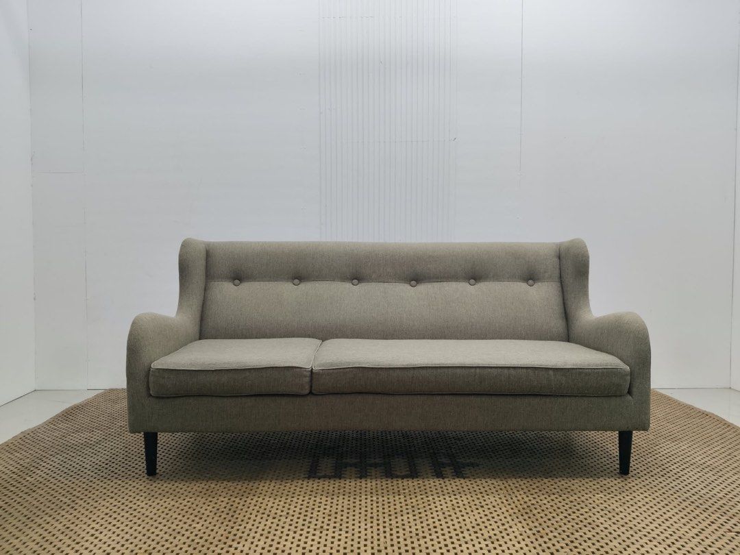 3 seater sofa (Category: Sofas) located in Quezon City. Submitted by matetdevis13 (Listing ID 1468224540, Image 1). Description: Mid-Century Modern 3-Seater Fabric Sofa Price: 10,500 L68 x W28 x H32/16 In good condition Code JMD42-M554.