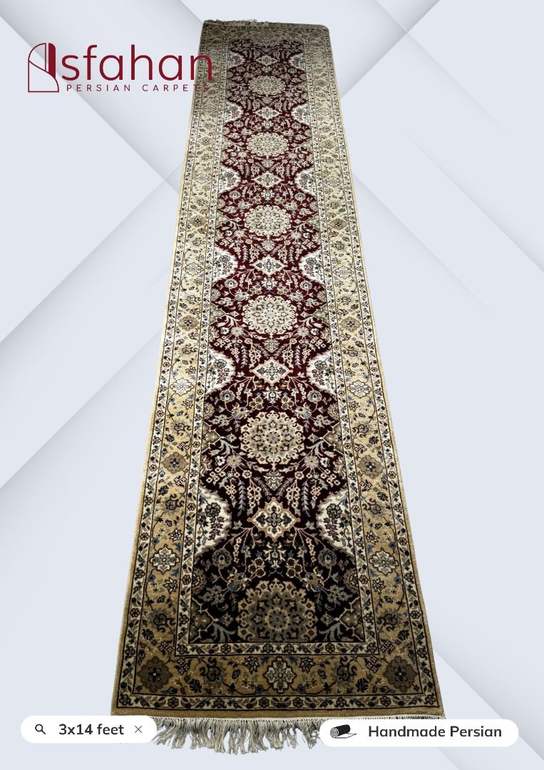 3x14feet Handmade Persian Carpet (Category: Carpets, Mats & Flooring) located in Pasig City. Submitted by isfahan999 (Listing ID 1468178773, Image 2). Description: Quality: Pure Handmade Design: Persian Material: Wool Size: 3x14 feet Disclaimer: Please note that actual product colors may deviate from what is displayed on screen. We highly recommend viewing the products in person. Carpet demonstrations are offered free of charge. Persian carpets, 