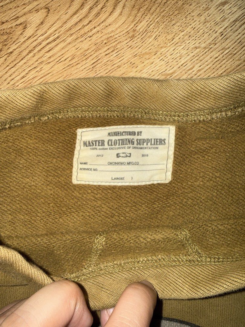 56TH FIGHTER GROUP MILITARY-STYLE SWEATSHIRT (Category: Coats, Jackets and Outerwear) located in Las Pinas. Submitted by coolthreadz (Listing ID 1468178274, Image 2). Description: 🪖 56TH FIGHTER GROUP MILITARY-STYLE SWEATSHIRT 🏷️ Design: Master Clothing Suppliers Graphic Sweatshirt featuring 56th Fighter Group Bulldog Mascot 📏 Size: Large 🎨 Color: Khaki / Olive Green ✨ Details: * Classic crewneck pullover with a vintage military aesthetic * F