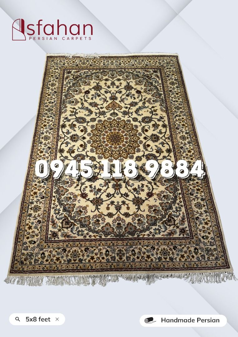 5x8feet Handmade Persian Carpet (Category: Carpets, Mats & Flooring) located in Pasig City. Submitted by isfahan999 (Listing ID 1468151091, Image 1). Description: Quality: Pure Handmade Design: Persian Material: Wool Size: 5x8 feet Disclaimer: Please note that actual product colors may deviate from what is displayed on screen. We highly recommend viewing the products in person. Carpet demonstrations are offered free of charge. Persian carpets, sy