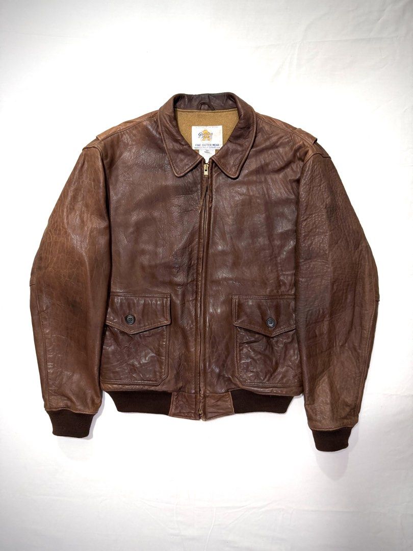 80s Golden Bear Leather A2 Flight Jacket (Category: Coats, Jackets and Outerwear) located in Baguio. Submitted by crispy2600 (Listing ID 1468198339, Image 1). Description: 80s Golden Bear A2 Flight Jacket Beautiful patina on this jacket from the 80s. The jacket is wool lined which makes it odor repellant and temperature regulating. Leather is soft and has been worn in. I enjoyed wearing this but would prefer to find a military issue instead. YKK 