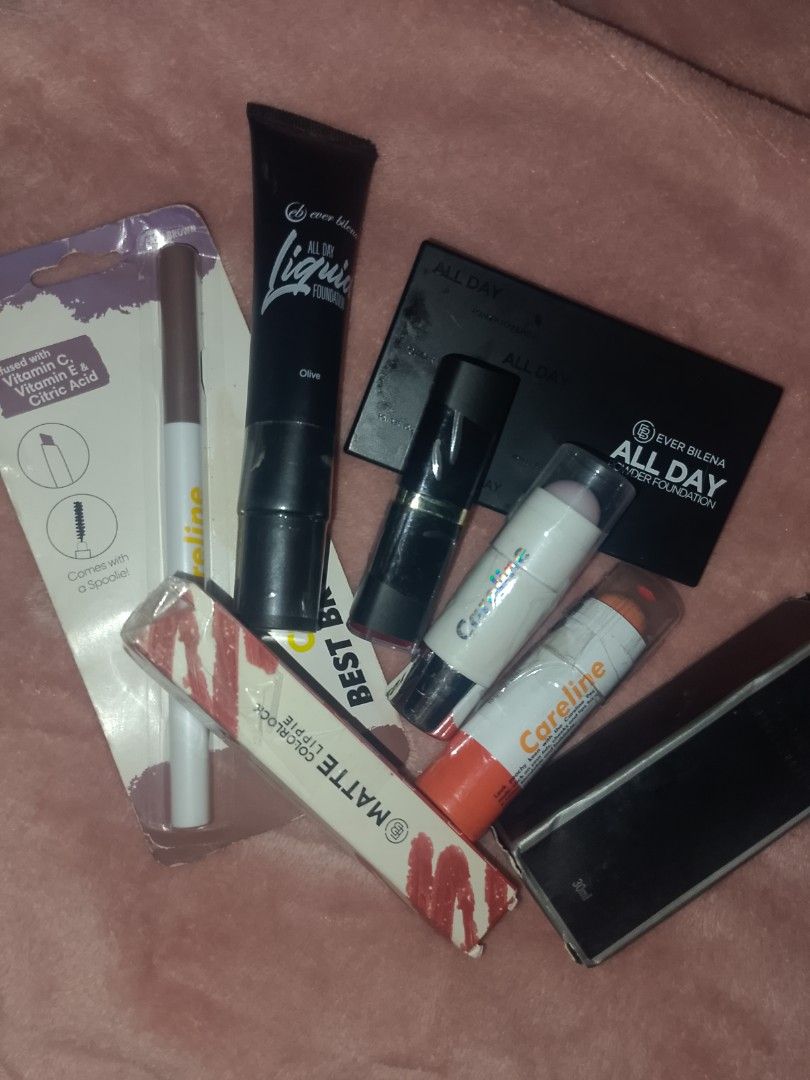 8 pcs Branded Make-up Bundle! (Category: Makeup) located in Himamaylan. Submitted by _lalaoise (Listing ID 1468279218, Image 1). Description: 💄 MAKEUP BUNDLE FOR SALE! 💗✨ 8 beauty essentials from Ever Bilena & Careline! 💋 Includes: • All Day Powder Foundation • ProFlawless Finish Foundation • All Day Liquid Foundation • Matte Lipstick (Vogue Diva) • Matte Colorlock Lippie • Peach Stick • Brow Liner (Ash Brown) • Multistick (Color-Adapt) Can be