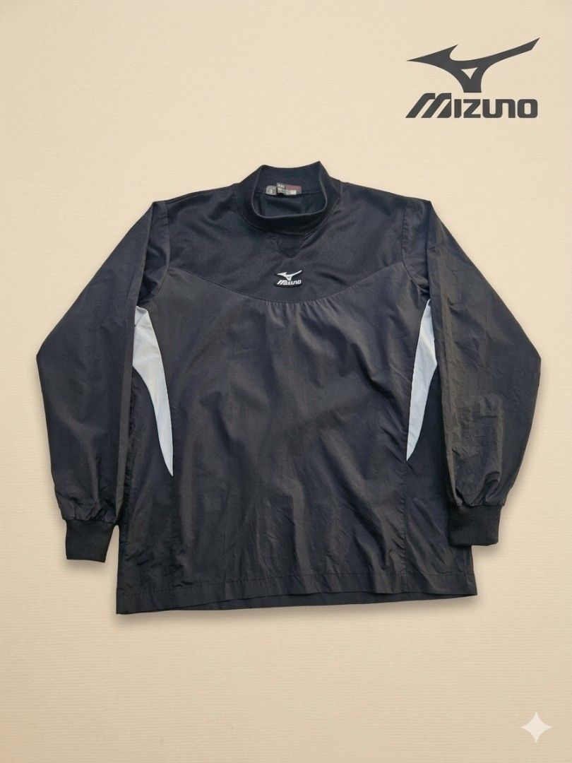 ⛰️ GORPCORE HEAT: Mizuno Mock-Neck Technical Pullover ⛰️ (Category: Coats, Jackets and Outerwear) located in Las Pinas. Submitted by thriftedjacketsbybang (Listing ID 1468133486, Image 1). Description: ⛰️ GORPCORE HEAT: Mizuno Mock-Neck Technical Pullover ⛰️ Insane stealth piece for the daily rotation! Sleek black windbreaker body featuring a unique mock-neck collar, breathable mesh upper chest paneling, and sharp contrasting white side curved pa