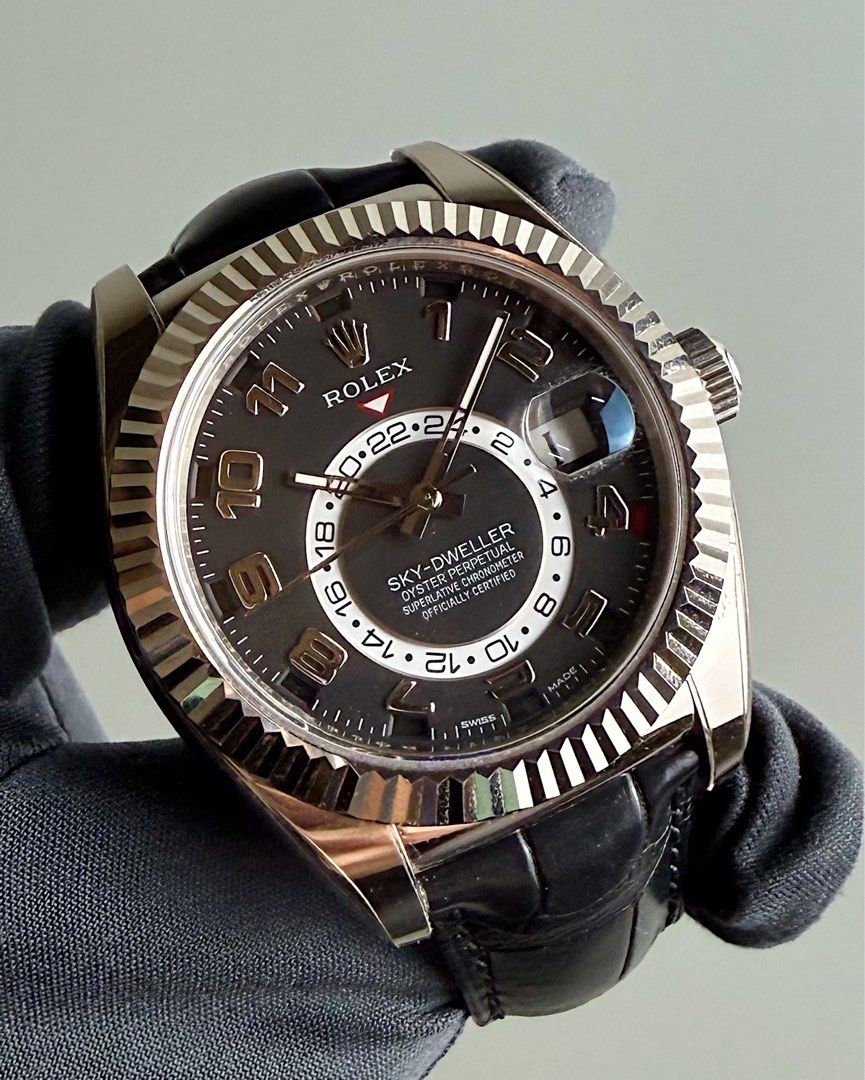 [ LNIB WHITE GOLD ⚫️ ] Rolex Sky Dweller 326139 Black Dial Leather Strap 42mm (Category: Watches) located in Singapore. Submitted by bayfort (Listing ID 1468119784, Image 1). Description: Subscribe to Bayfort Tele-gram Community for Exclusive Deals & Clearance Sales (QR code in second last picture) Model: 326139 Dated: 2014 Case Size: 42mm Comes with: Full Set Condition: Lightly Used, Very Mint, Covered by Protection Stickers Original Box: Yes Or