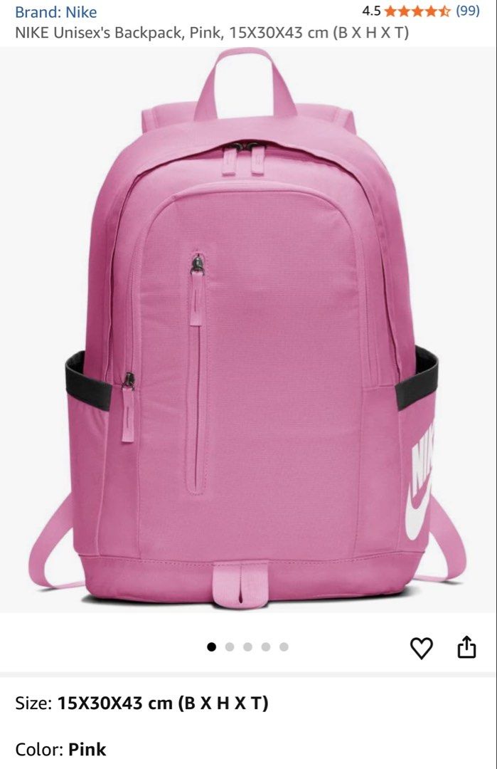 💯 OG Nike Unisex Backpack Pink (Category: Backpacks) located in Pasig City. Submitted by roxannecawaling (Listing ID 1468134107, Image 1). Description: ❗️Pasig -decluttering -24L.