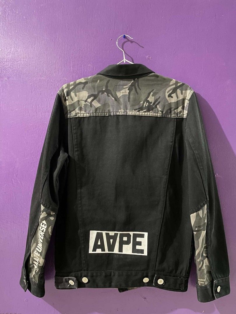 AAPE by A Bathing Ape black denim trucker jacket (Category: Coats, Jackets and Outerwear) located in Aloran. Submitted by k-thrift (Listing ID 1468188669, Image 2). Description: as new condition no issue quality fabric.