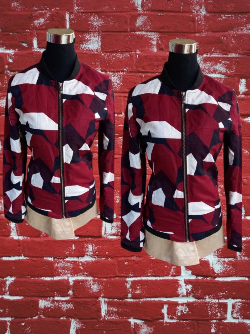 Abstract Geometric Windbreaker Bomber Jacket | Maroon & White Full-Lined Zip-Up (Category: Coats, Jackets and Outerwear) located in Bacoor. Submitted by aithriftcloset (Listing ID 1468157540, Image 2). Description: 📢All sizes are based on my manual measurements to guarantee a good fit. Please check the manual dimensions in the description. 📢Actual photo 👌🏆Abstract Geometric Windbreaker Bomber Jacket | Maroon & White Full-Lined Zip-Up ✨ Key Pr